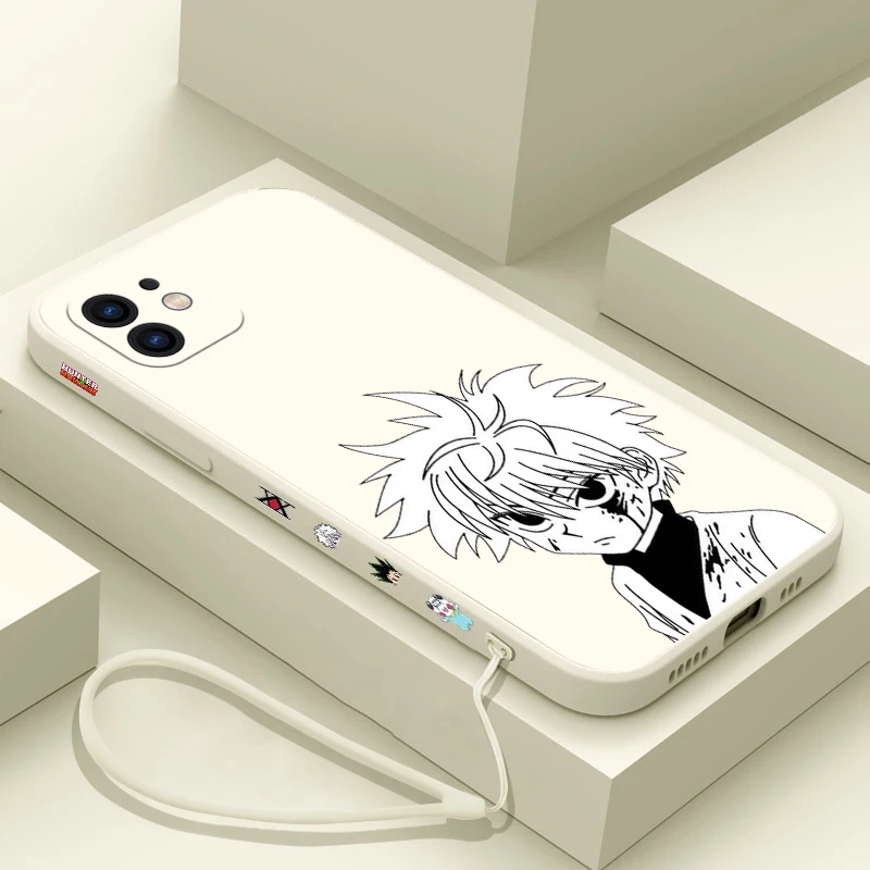 Anime HUNTER Killua Gon Phone Case For iPhone 15 14 13 12 11 Pro Max Mini X XR XS MAX 8 7 6S Plus Silicone Cases with Hand Strap