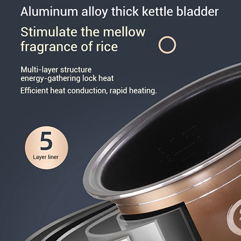 طباخ الأرز الكهربائي المنزلي الذكي، وعاء داخلي غير لاصق، شاشة رقمية لطباخ الأرز متعدد الوظائف سعة 3-5 لتر