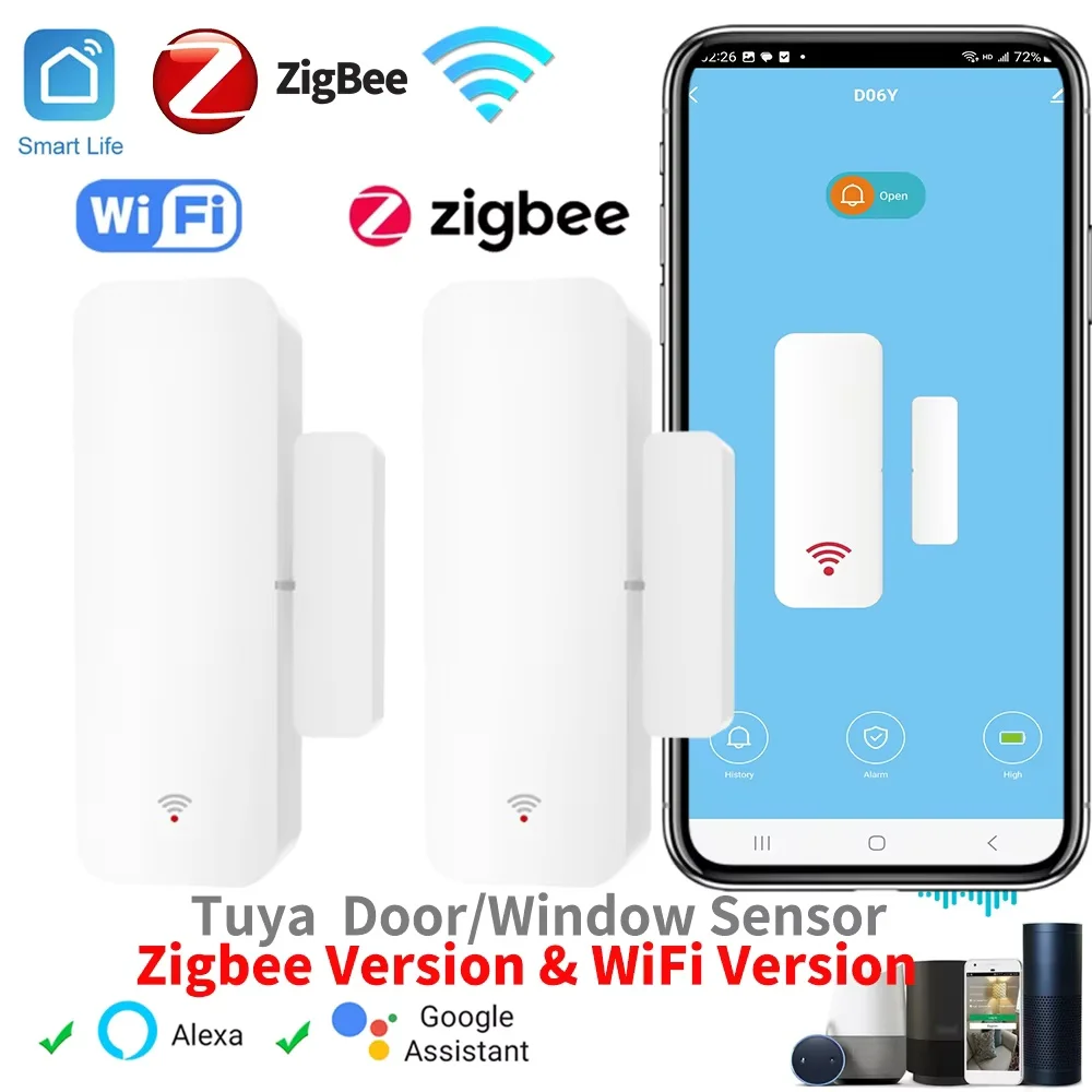 Tuya WiFi Zigbee เซ็นเซอร์ประตูหน้าต่างสมาร์ทบ้านประตูเปิด/ปิดเครื่องตรวจจับเซ็นเซอร์หน้าต่าง Smart Life ทํางานร่วมกับ Google Home alexa