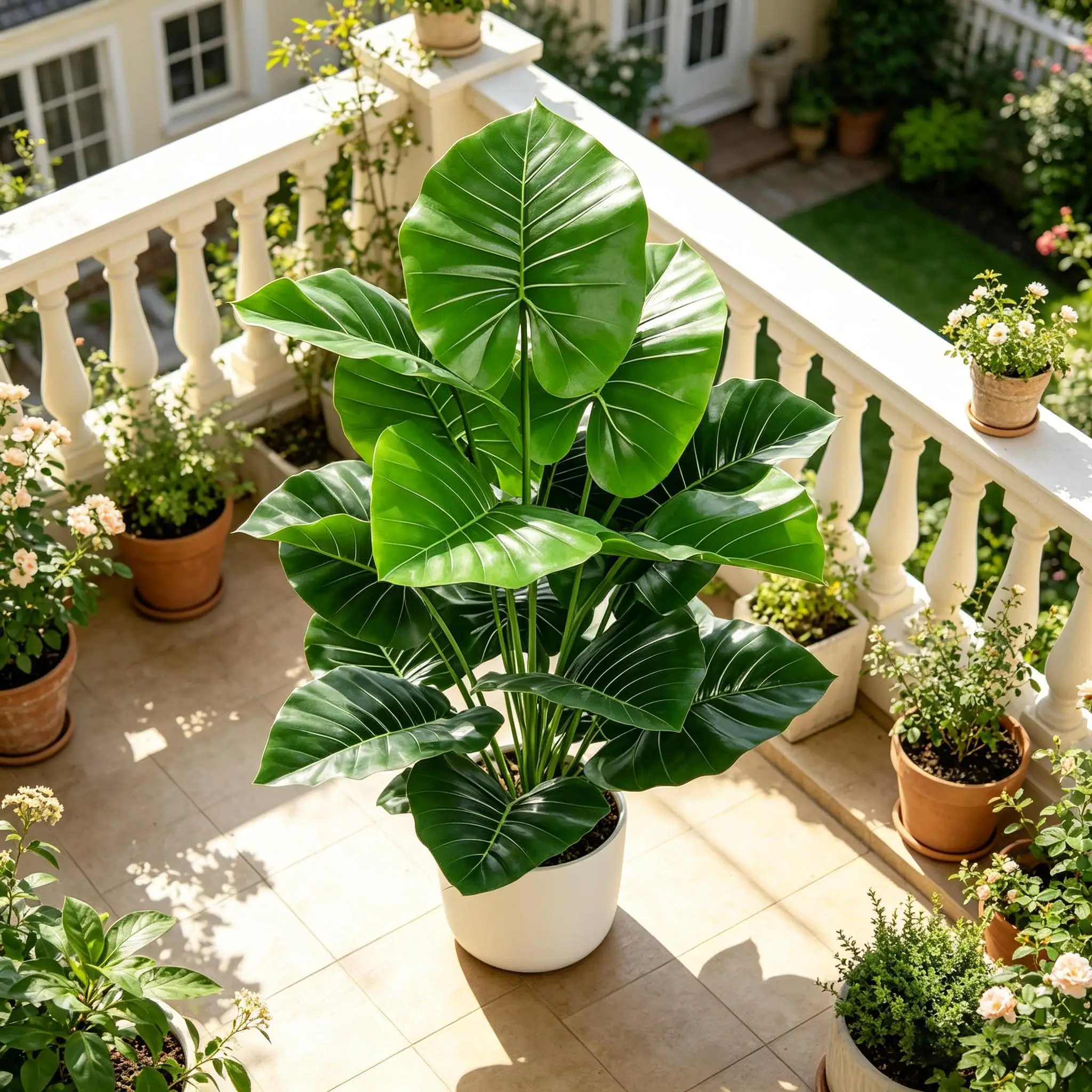 Hojas Artificiales Redondas de Oreja de Elefante de 60-105 cm, Árbol de Alocasia Artificial para Decoración del Hogar, Jardín, Oficina y Fiestas