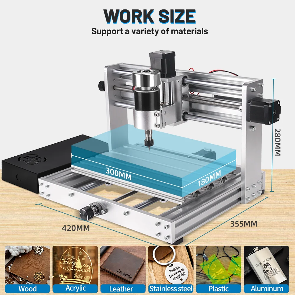 Imagem -02 - Cnc 3018 Max Metal Milling Máquina de Gravura Gravador a Laser Roteador de Madeira Faça Você Mesmo Corte Mdf Aço Inoxidável Eixo 500w 20w