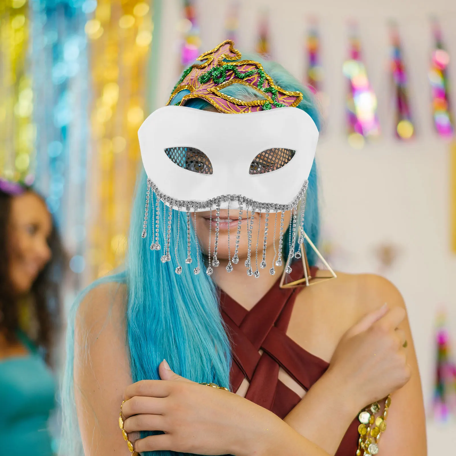 

Half Face Mask Vintage Rhinestones Design Masquerade Ball Party Costume Accessory Halloween Cosplay Prop Festival Carnival