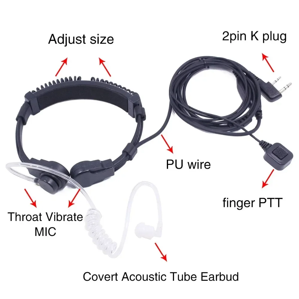 Auriculares PTT con micrófono de garganta acústica ajustable y extensible para Baofeng UV-5R BF-888S UV-21 PRO Quansheng UV K5 K6