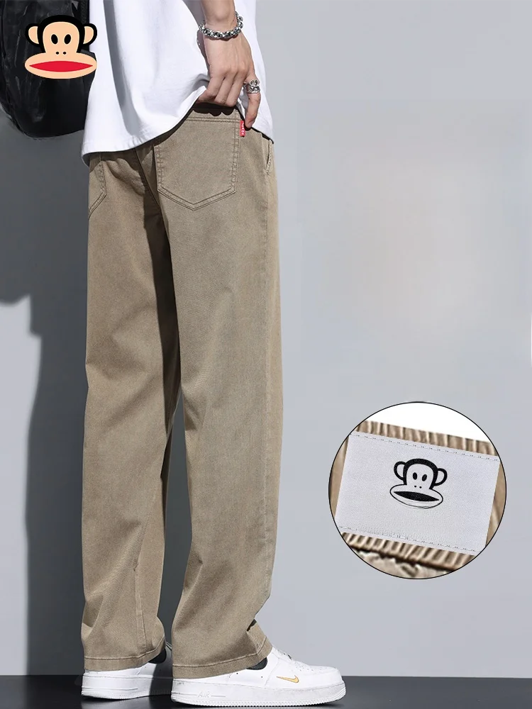 

Мужские повседневные брюки Paul Frank прямого кроя, свободные, в американском стиле, осенняя новинка, модный бренд, молодежные, цвет хаки