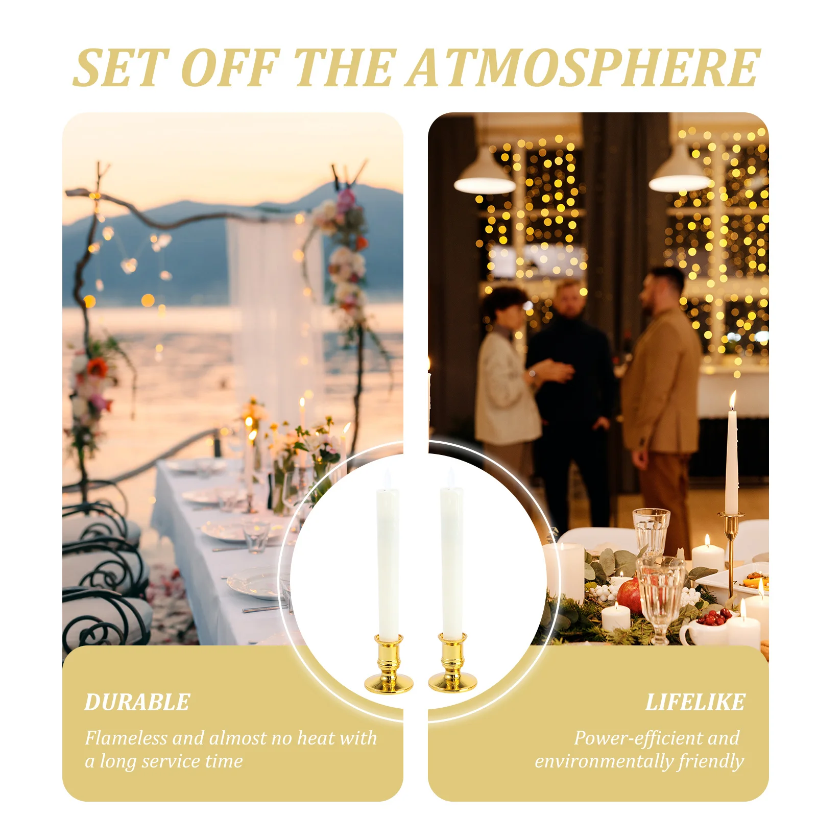 2 pçs led velas eletrônicas longas luzes sem chama simulação balanço lâmpada para decoração de festa luz noturna castiçal branco dourado