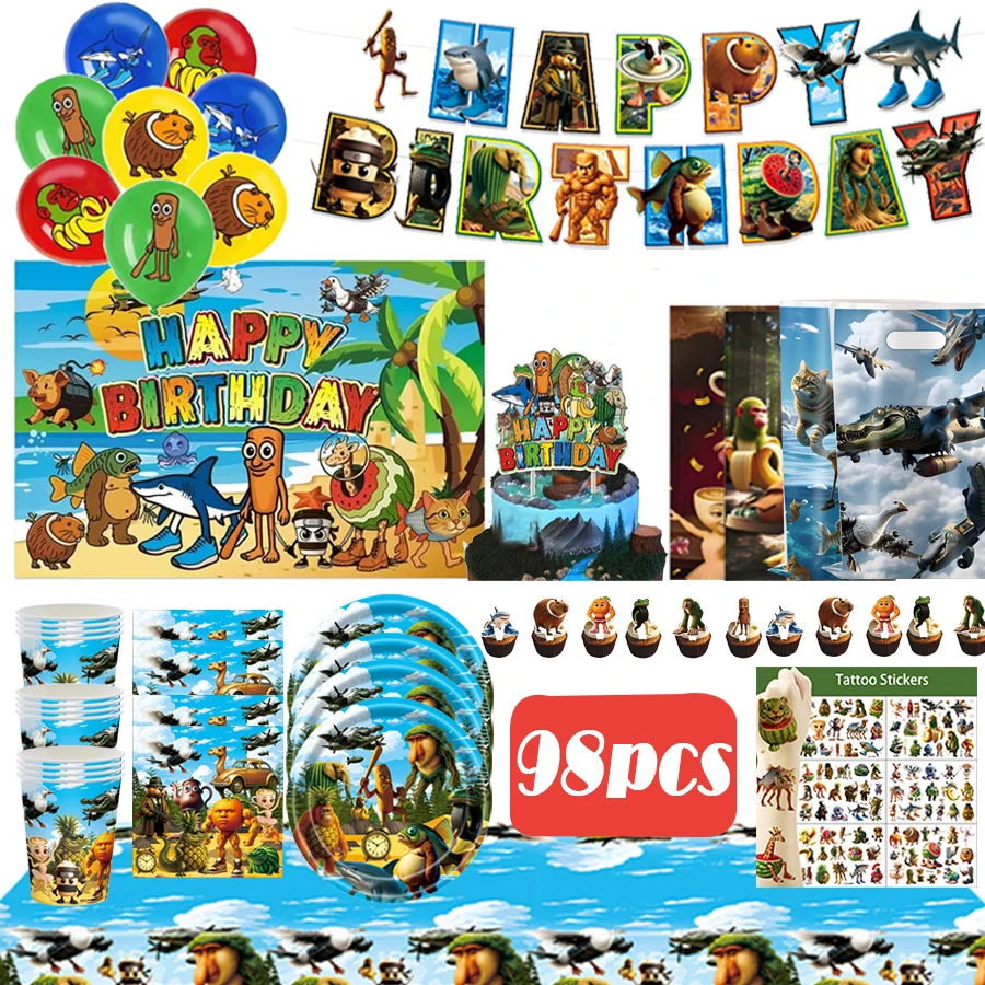 

Итальянское украшение в виде мозга для дня рождения, детские сувениры для вечеринки, мультяшная посуда Tung Sahur, чашки, тарелки, скатерть, товары для вечеринки