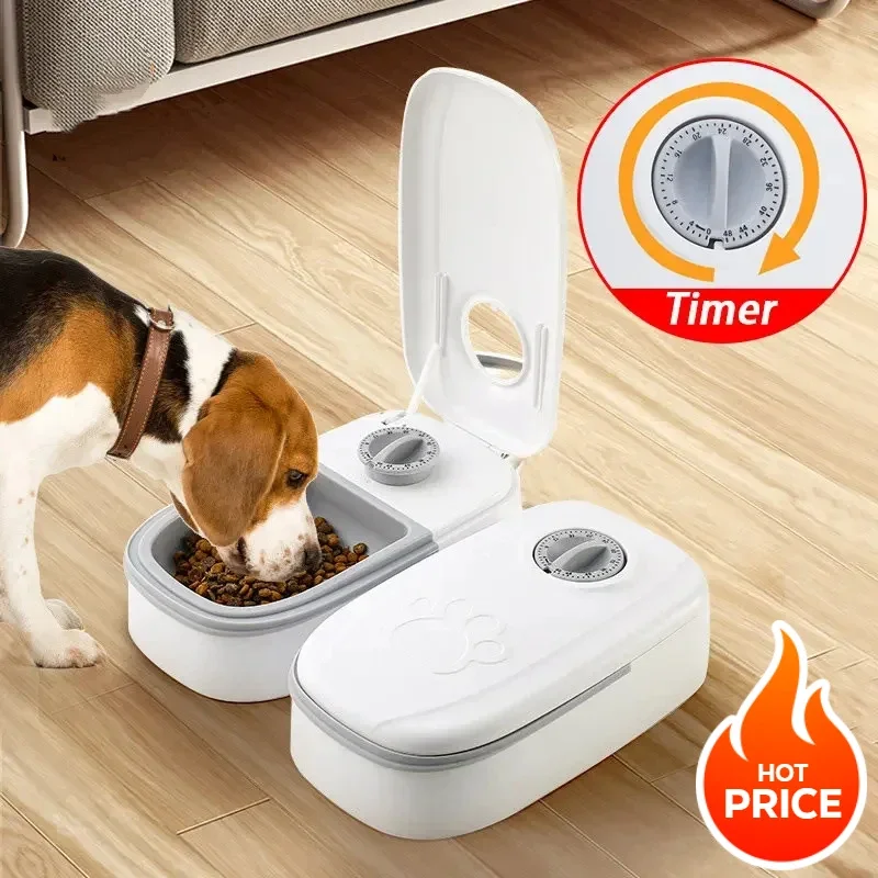 

Pet Automatic Timing Feeder 700ML Large Capacity Dry Wet Food Container Electric Dog Double Dish Bowl For Cats Dogs Feeders Bowl