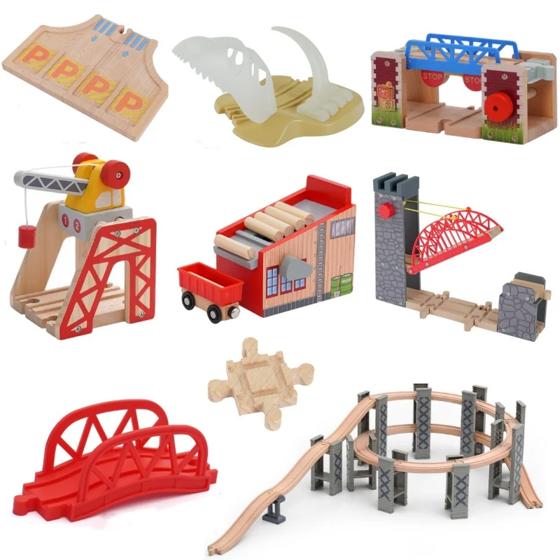 All Kinds Construction Tower Crane Toys Hanging Tower Train Track Accessories Compatible with Train Wooden