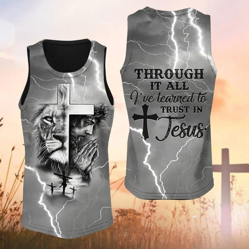 

Christians Jesus Tank Tops Cross Lion Letter 3D Print Men Women Oversized Fitness Vest Harajuku Sleeveless T Shirt Men Clothing