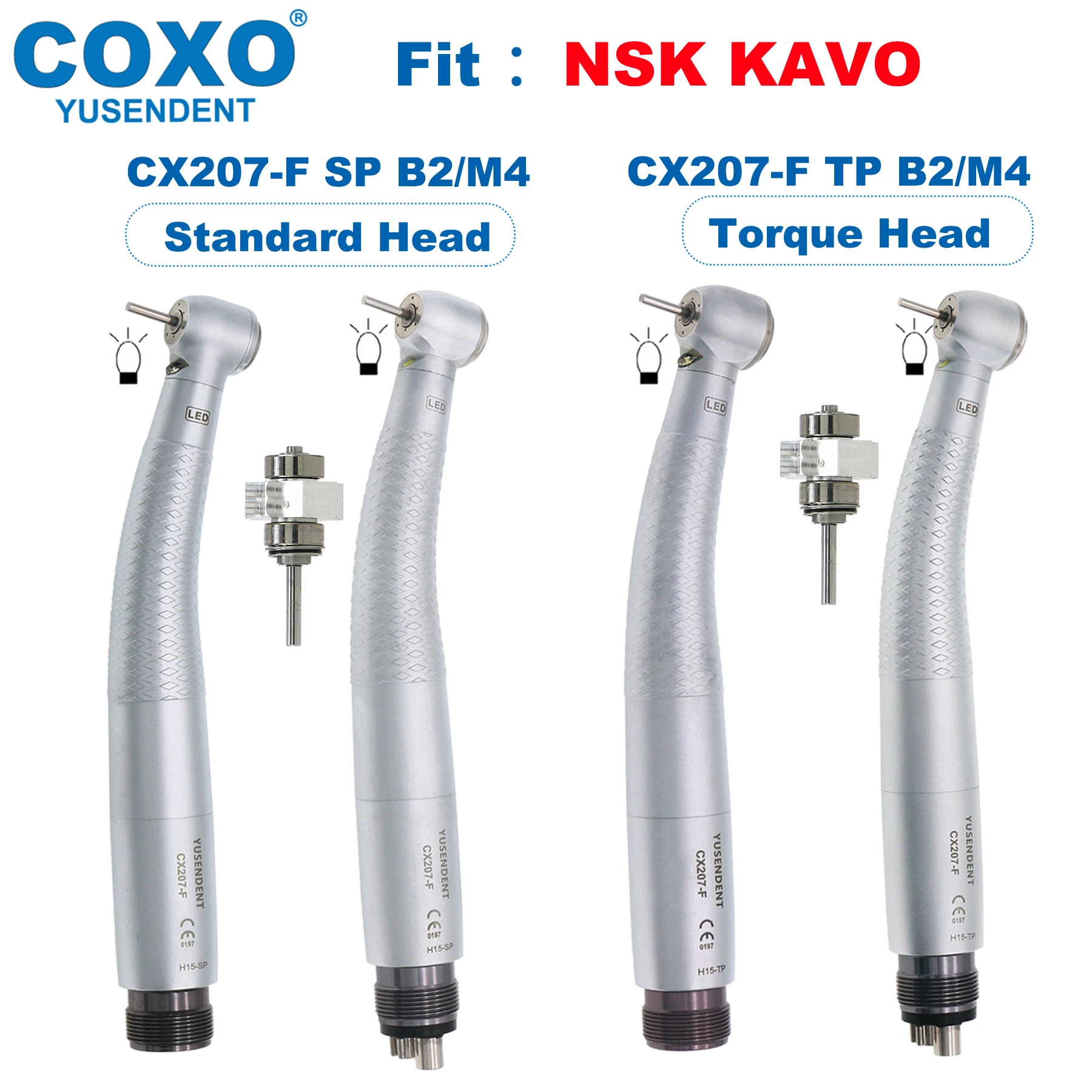 

COXO CX207-F Dental LED High Speed Turbine Handpiece E Generator Button Torque Head Air Turbine 2/4 Holes Fit NSK KAVO