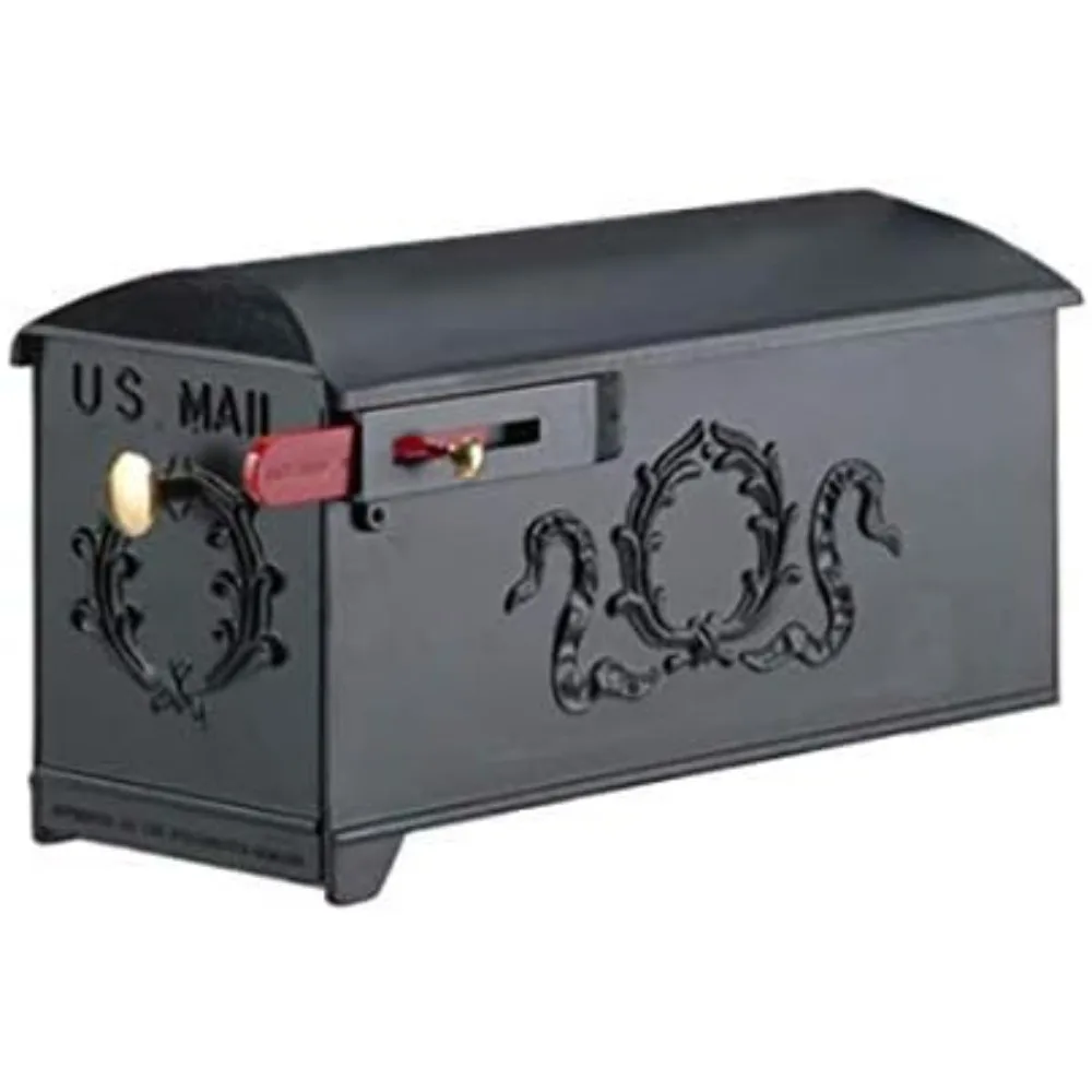 

Luxury Large Mailbox - Black Style 9 | Post Mount Mailbox for Outside | Parcel Mailbox for House | Includes Brass Knob, Red Flag