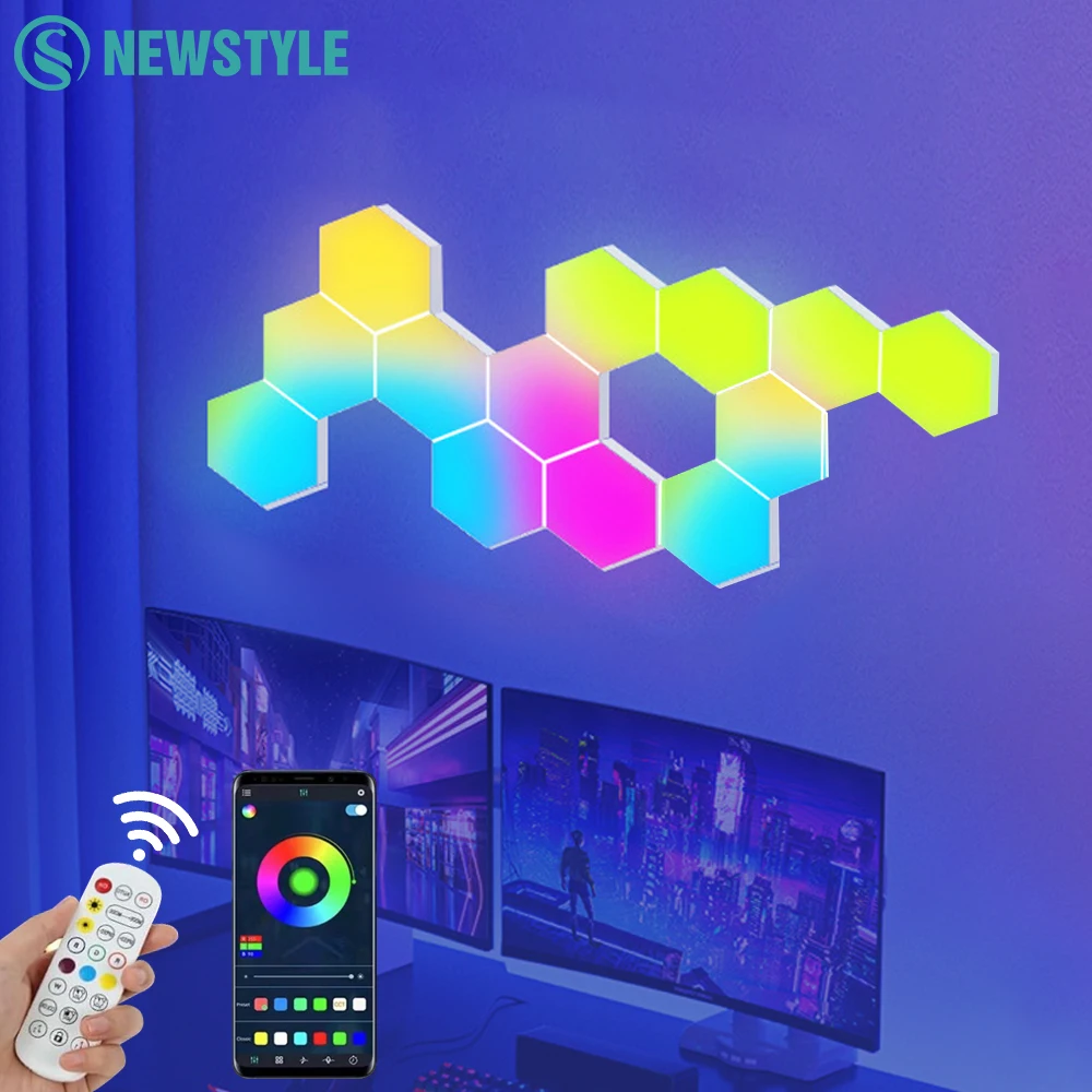 Lámpara LED cuántica Hexagonal RGB, luz nocturna inteligente, paneles de luz de pared, bricolaje, música Modular, ritmo, aplicación remota, Control, decoración de sala de juegos