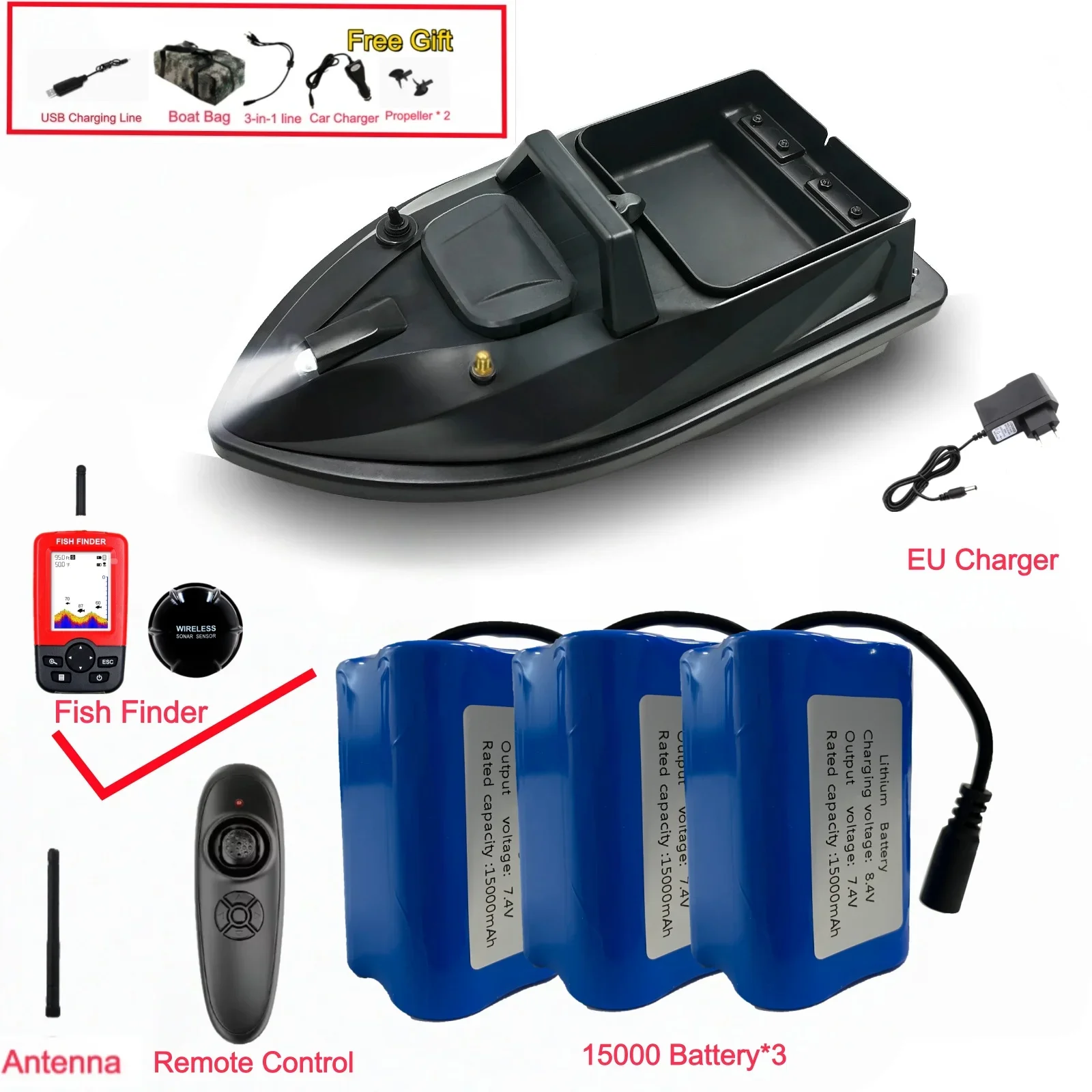 Fixed Speed Cruise Remote Control Bait Boat 1.5KG Loading Night Lighting RC Fishing Bait Boat 2.4G Waterproof 500M Nest Boat To