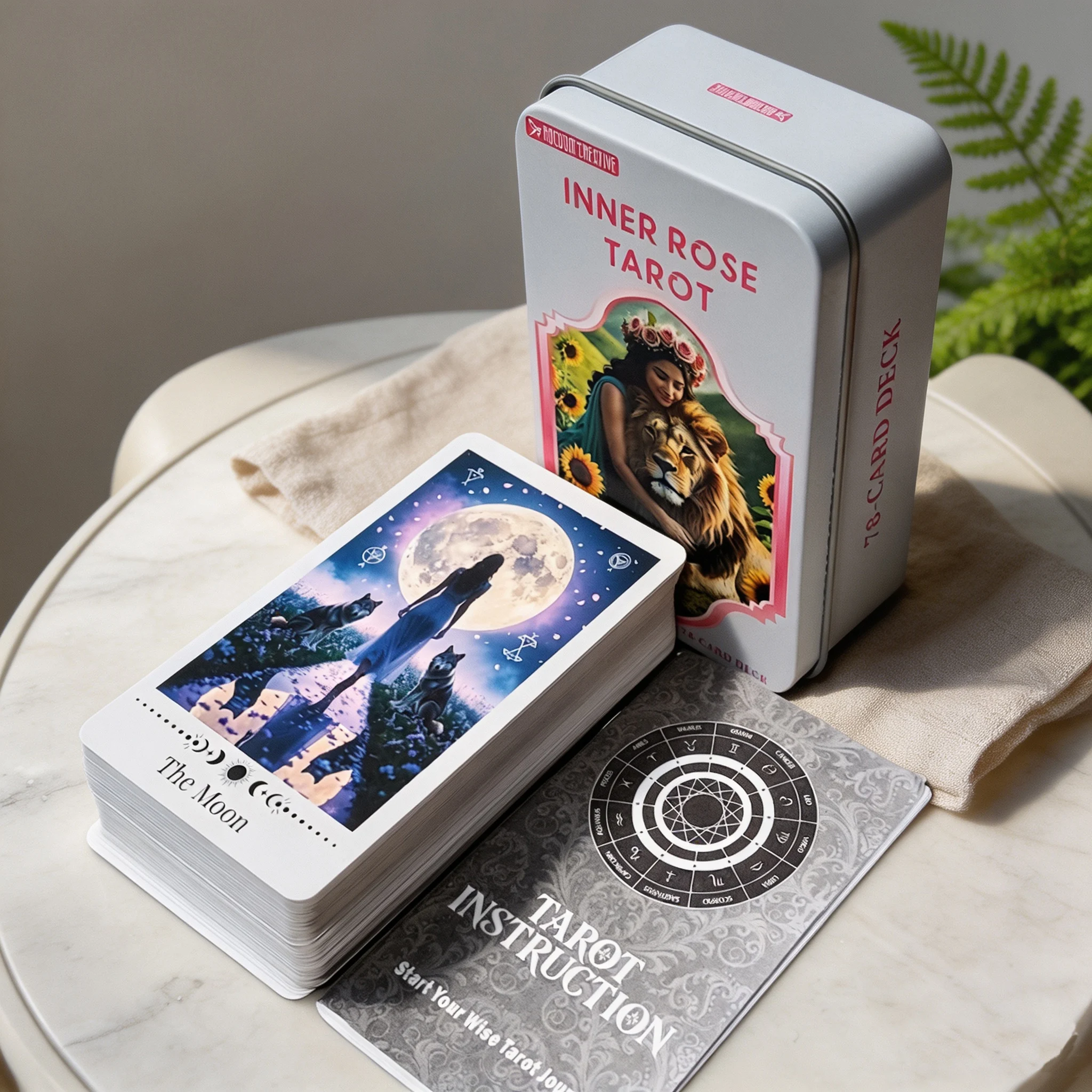 Inner Rose Tarot Deck - 78-Card Divination Set with Instruction Guidebook in Decorative Tin Box 11*6.2cm