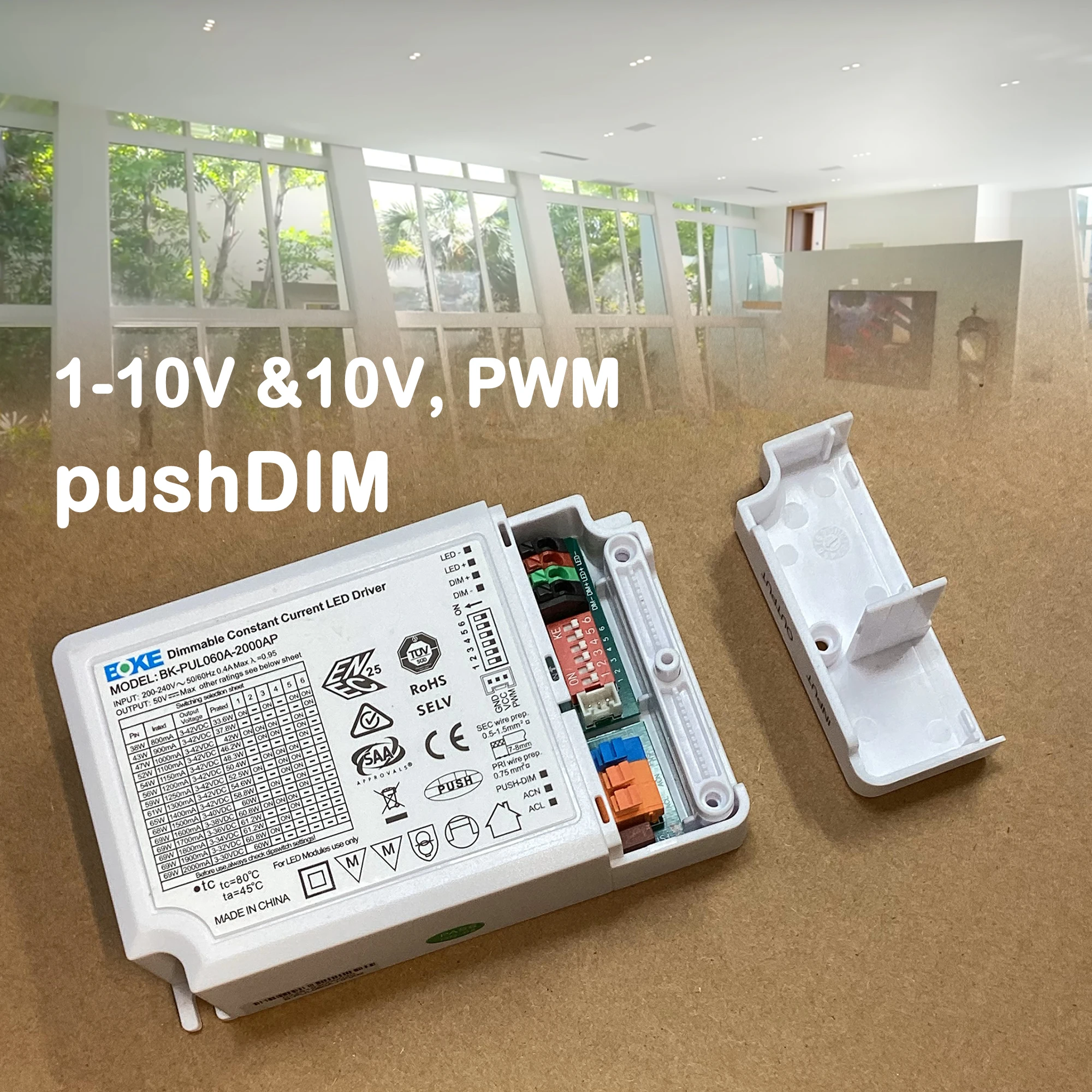 

BOKE pushDIM 1-10V 60W LED Driver PWM Functional Dimmable Power Supply for Led Lamp 42V 800-1400lm BK-PUL060A-2000AP