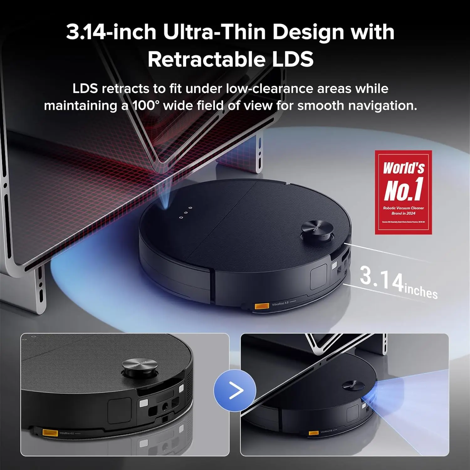 10 Robotic Vacuum Mop 22000Pa Super Suction AI Obstacle Avoidance 3.14-inch Ultra Thin Intelligent Dirt Detection