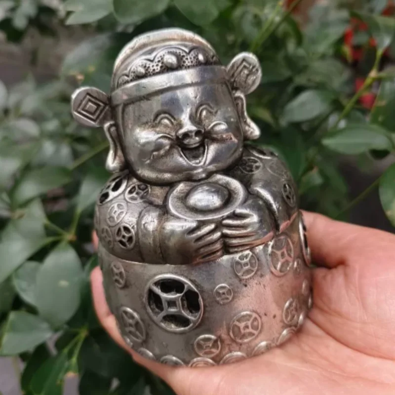 

Antique silver plated gold ingots God of Wealth incense burner ornament home living room wealth attracting decoration handicraft