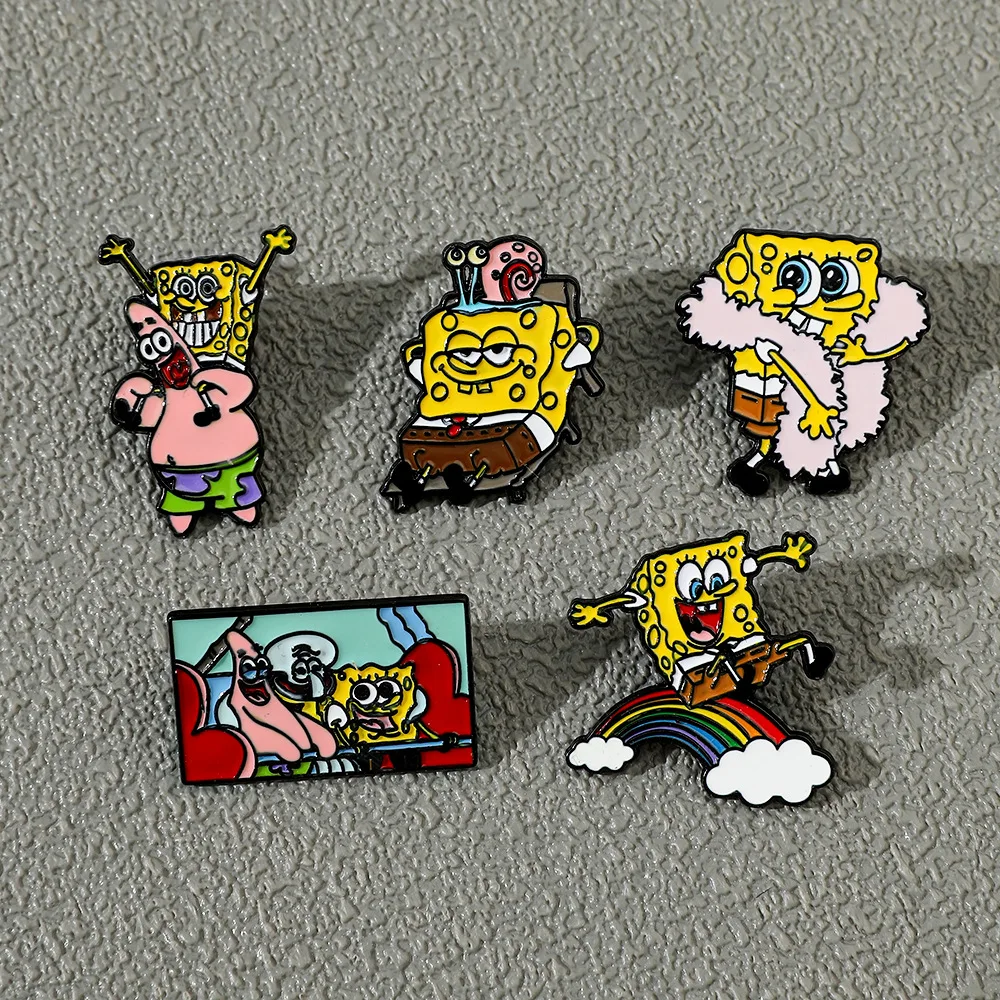 Anime Sponge-bob Metal Brooch Cute Enamel Pins Cartoon Clothing Jewelry Hat Backpack Pines Accessories for Men Women Funny Gifts