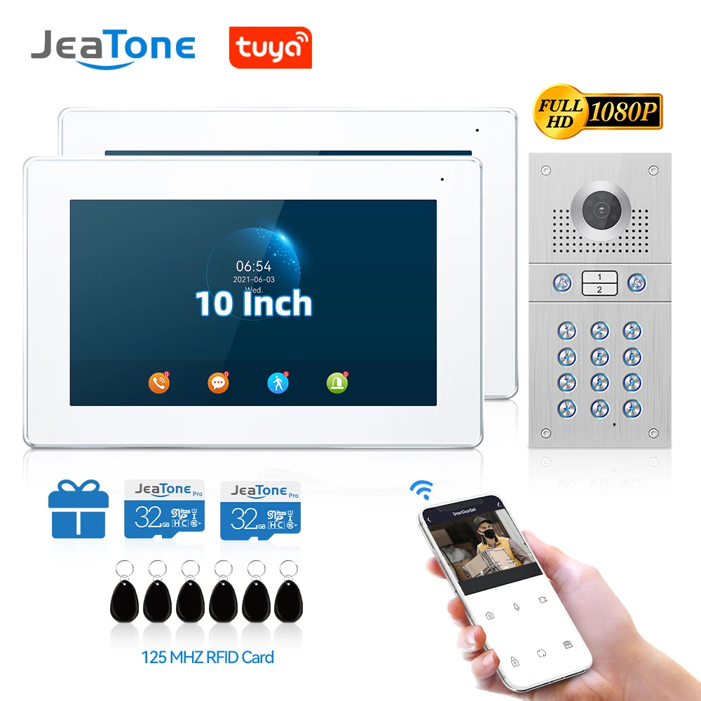 Jeatone 10 Zoll Tuya Smart Video Tür sprechanlage elektronische Türsteher WiFi-Kamera/RFID-Karte/App entsperren Bewegungs erkennung Türklingel