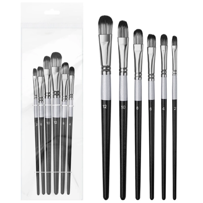 6PCS Professional Artist Paintbrush Flat/Oblique/Round/Pointed Tip Paint Brush