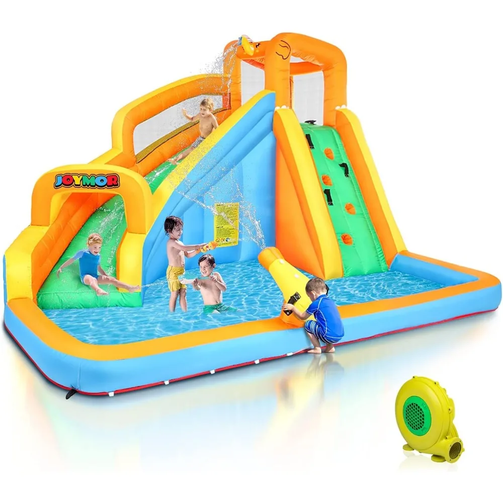 

Inflatable Water Slide Park for Kids wtih Splash Pool, Climbing Wall, Water Cannon, Blow up Water Slides for backyard Outdoor