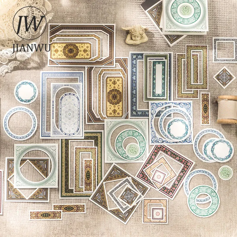 JIANWU 30 Sheets Vintage Art Multi-function Border Memo Pad Creative Journal Scrapbooking Decoration Material Paper Stationery