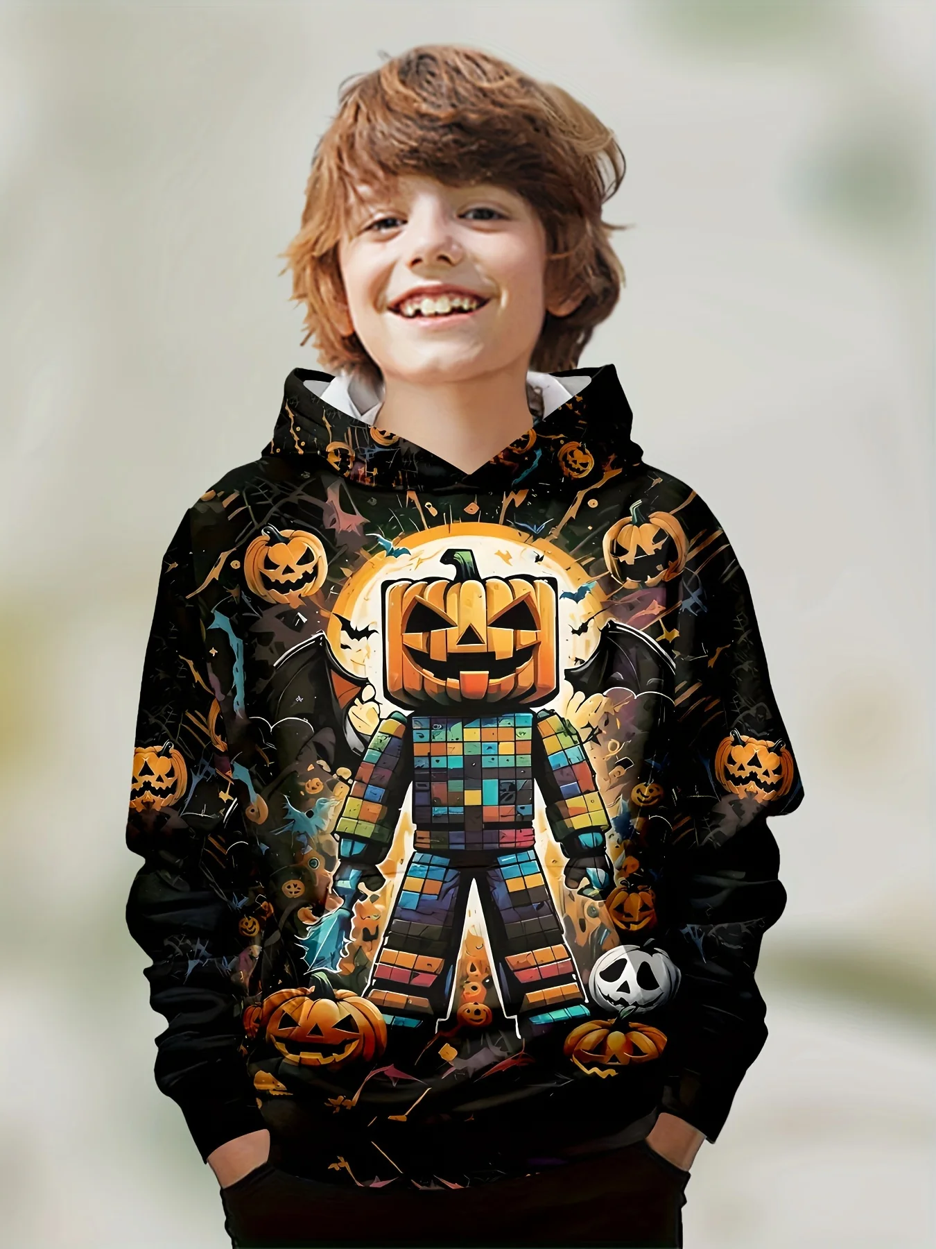

Y2k Halloween Red Old Man Element Hoodie Top Long Sleeve 3D Digital Printing Children's Autumn and Winter Warm Casual Hoodie
