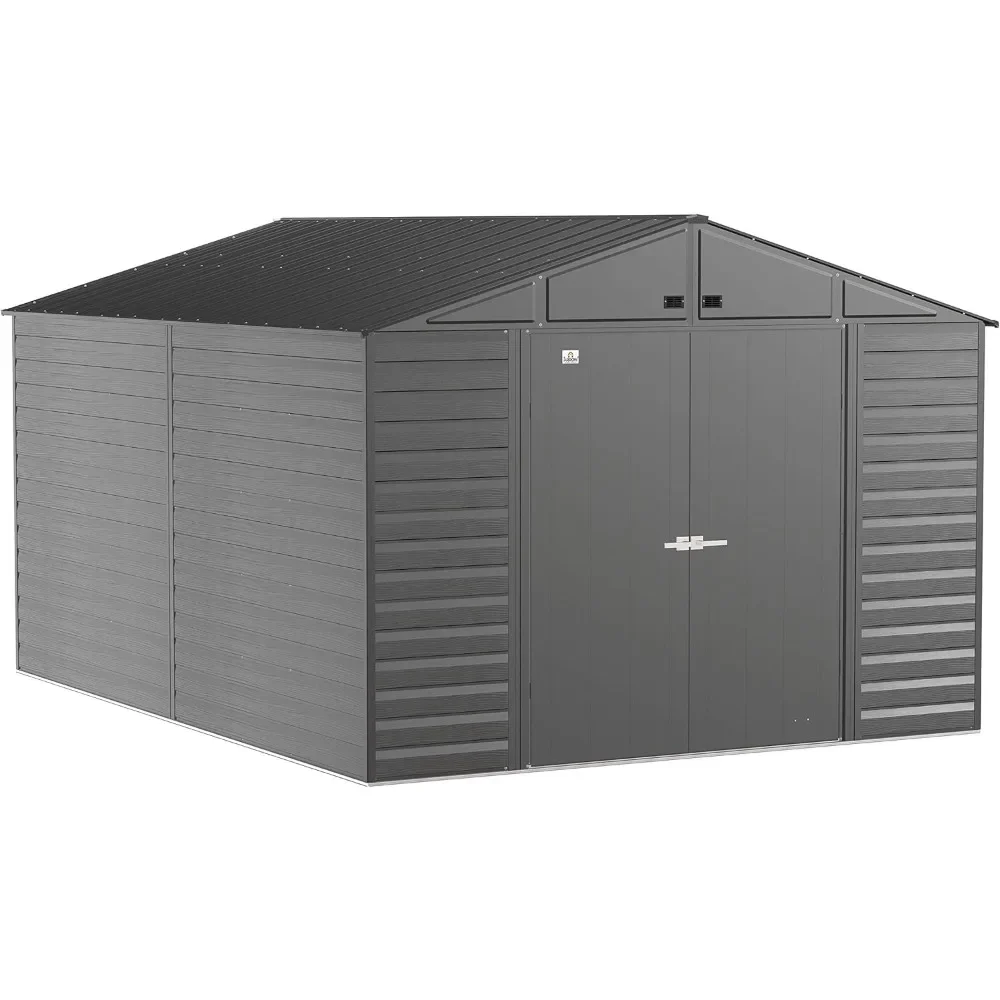 Select 10' x 14' Outdoor Lockable Steel Storage Shed Building, Charcoal