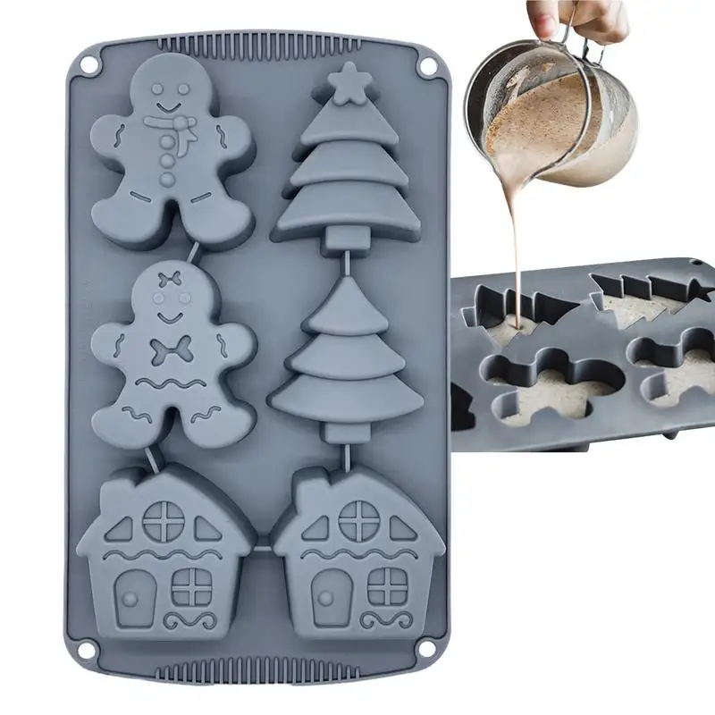 Christmas Silicone Chocolate Molds Candy Ba Christmas Pastry Special 3D Snowflake Candy Cane Snowman Christmas Tree Gingerbread