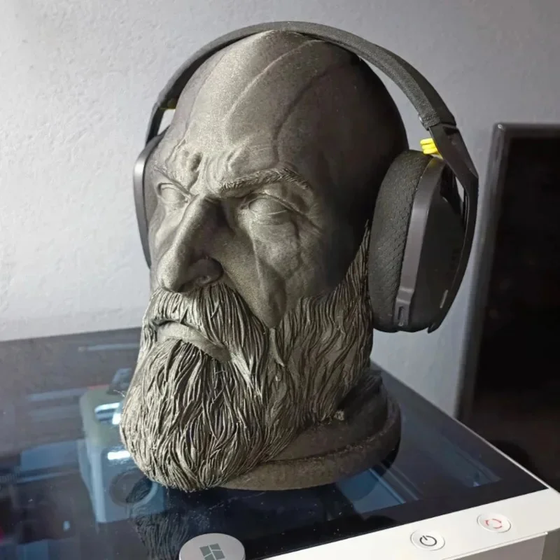 God Of War Kratos Statue Headphone Game Characters Characters Toys Head Statue Desk Model Computer Headphone Stand Holder view 2