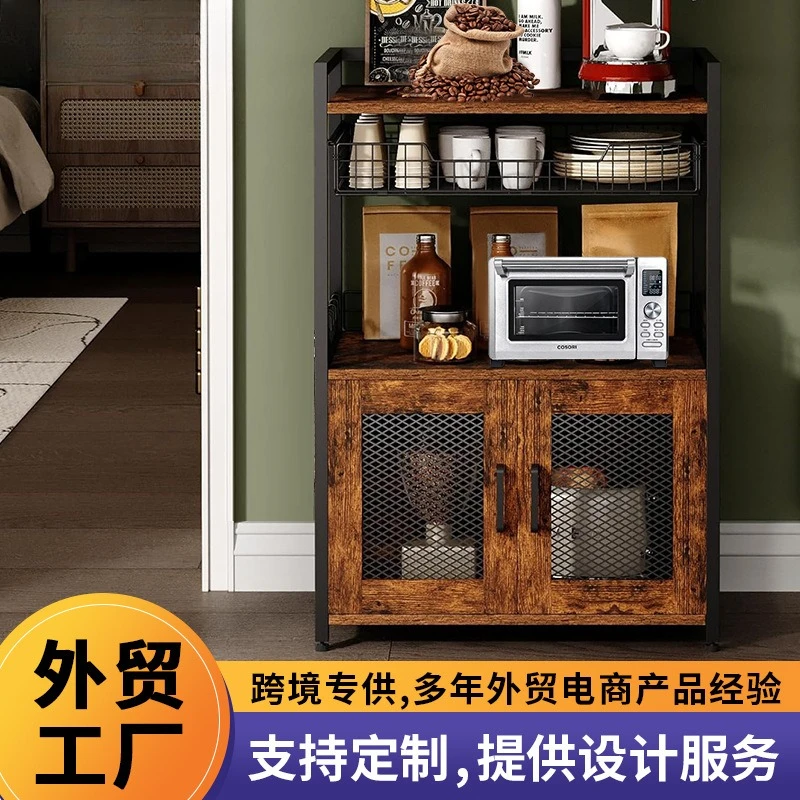 Cross-border medieval rack kitchen multi-functional floor-to-ceiling side cabinet microwave oven storage cabinet trolley movable