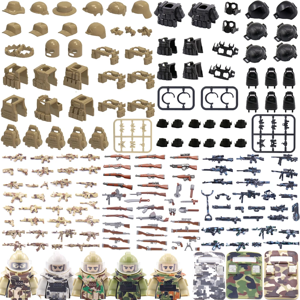 Military Equipment Camouflage Weapons Pack Vest SWAT Soldier MOC Figures Accessories Army Parts Building Block Bricks Toys B035