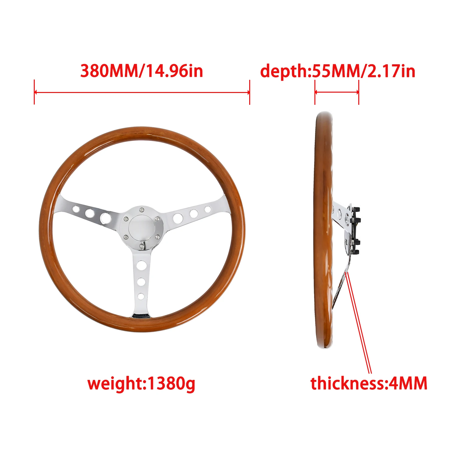 Universal 15 inch Solid Wood Racing Steering Wheel 380mm Wooden Drift Car Steering Wheel Modified Steering Wheel Wholesale