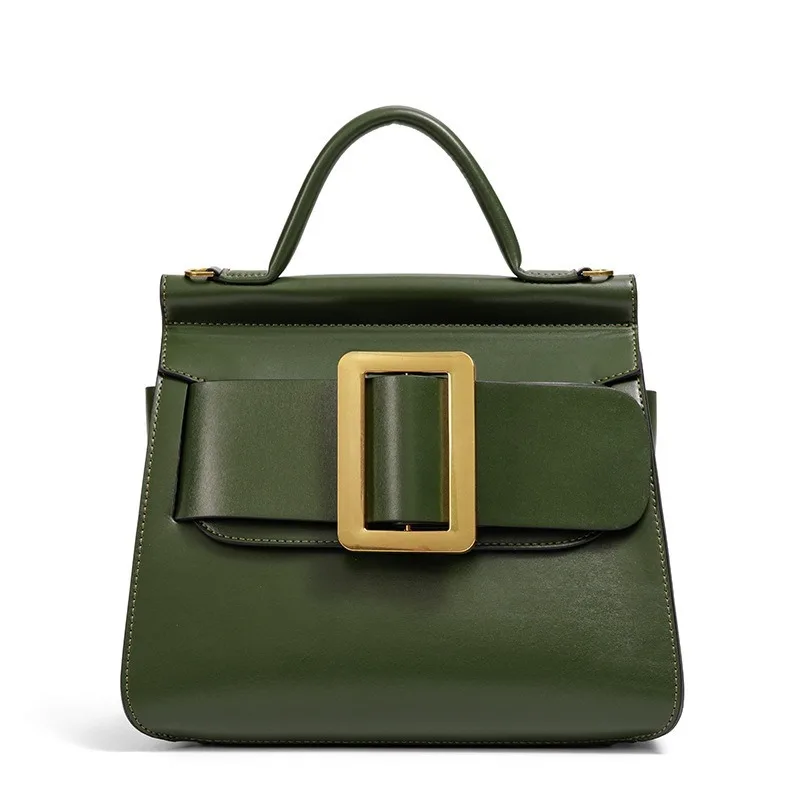 

2025 New Women's Vintage Square Buckle Shoulder Bag Genuine Leather Top Handle Purse Retro Metal Clasp Crossbody Bag for Autumn