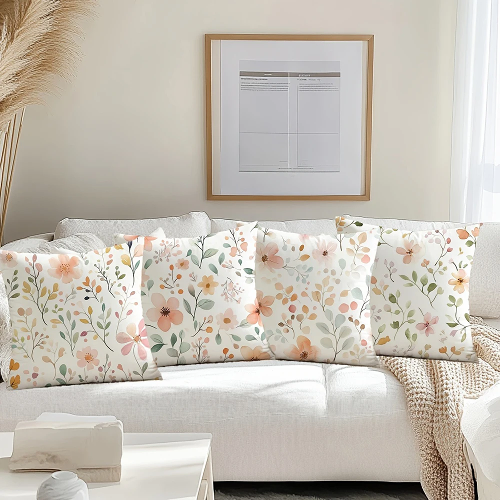 

Simple style flower and green leaf pattern pillowcaseBedroom Sofa Decorative Cushion Cover With Zipper Soft Cushion Cover