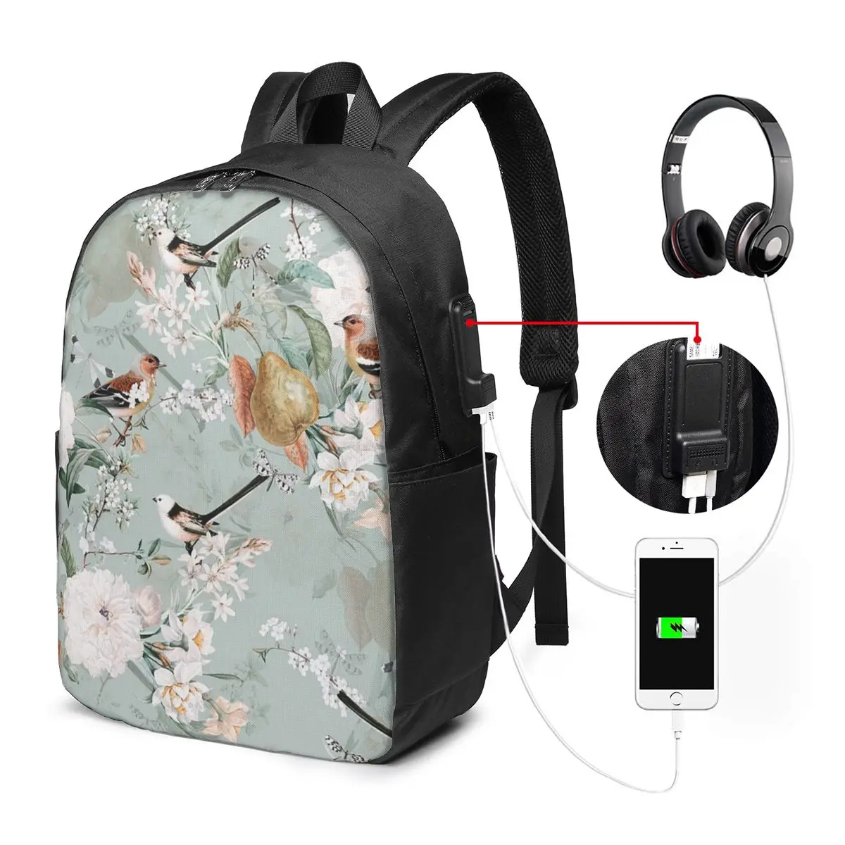 Elegant Floral Blossoms And Bird Backpack Travel Notebook Bag Computer College Student School Bag Laptop Shoulder Bags Men Women