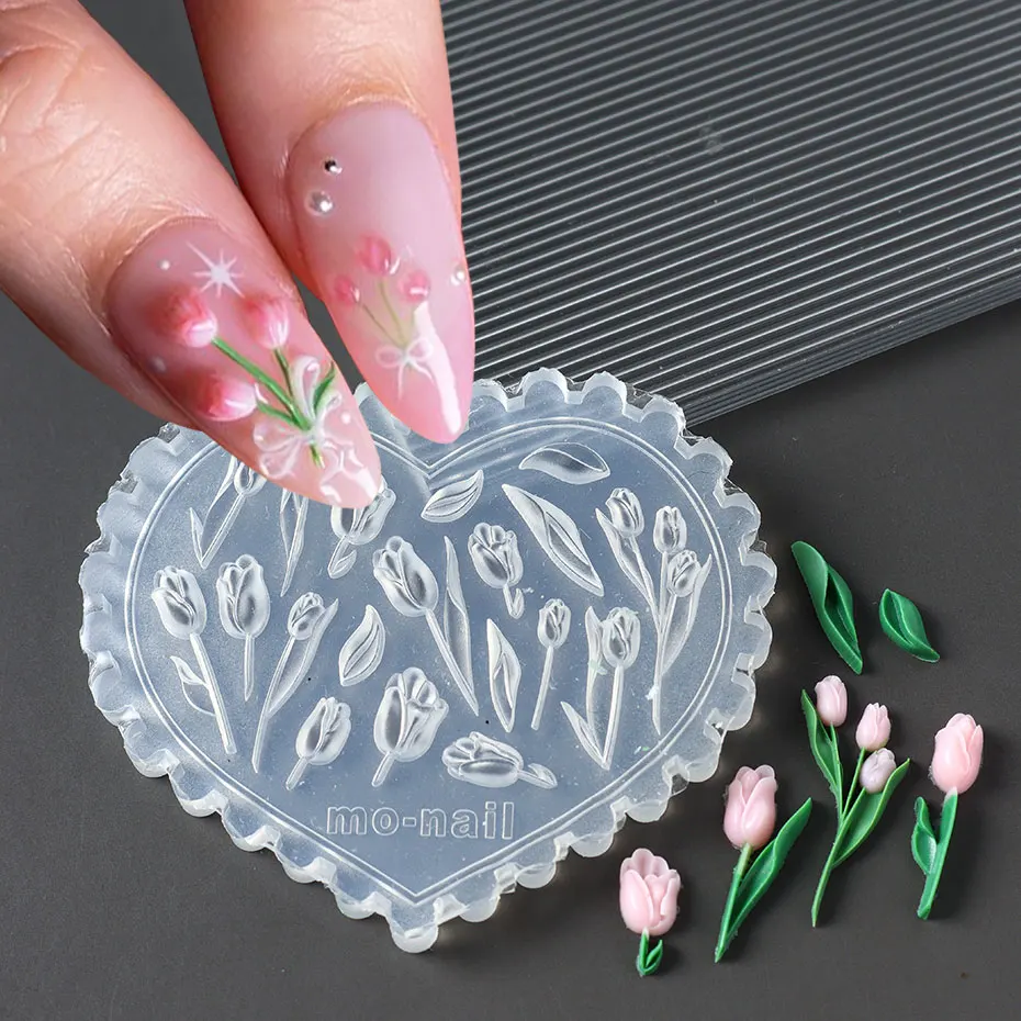 1 SZTUK Wiosna Kwiat Sakura Silikonowa forma do paznokci 3D Akrylowa rzeźba Tulipan Grzyb Miękka płyta do stemplowania Liście DIY Manicure Art Decor