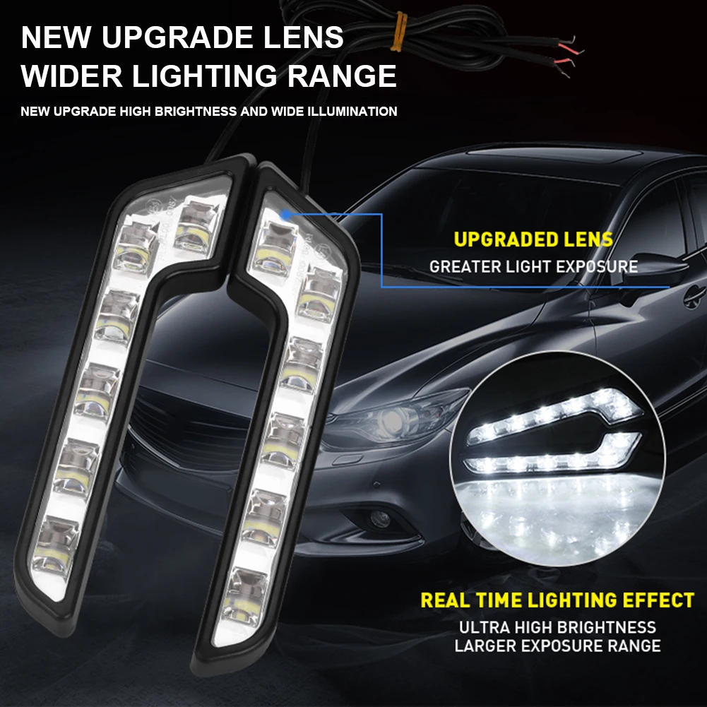 2PCS Universal Car Led Daytime Running Light 12V 6LED Waterproof L-shaped White Light 660LM Hight Bright Driving Fog Lights