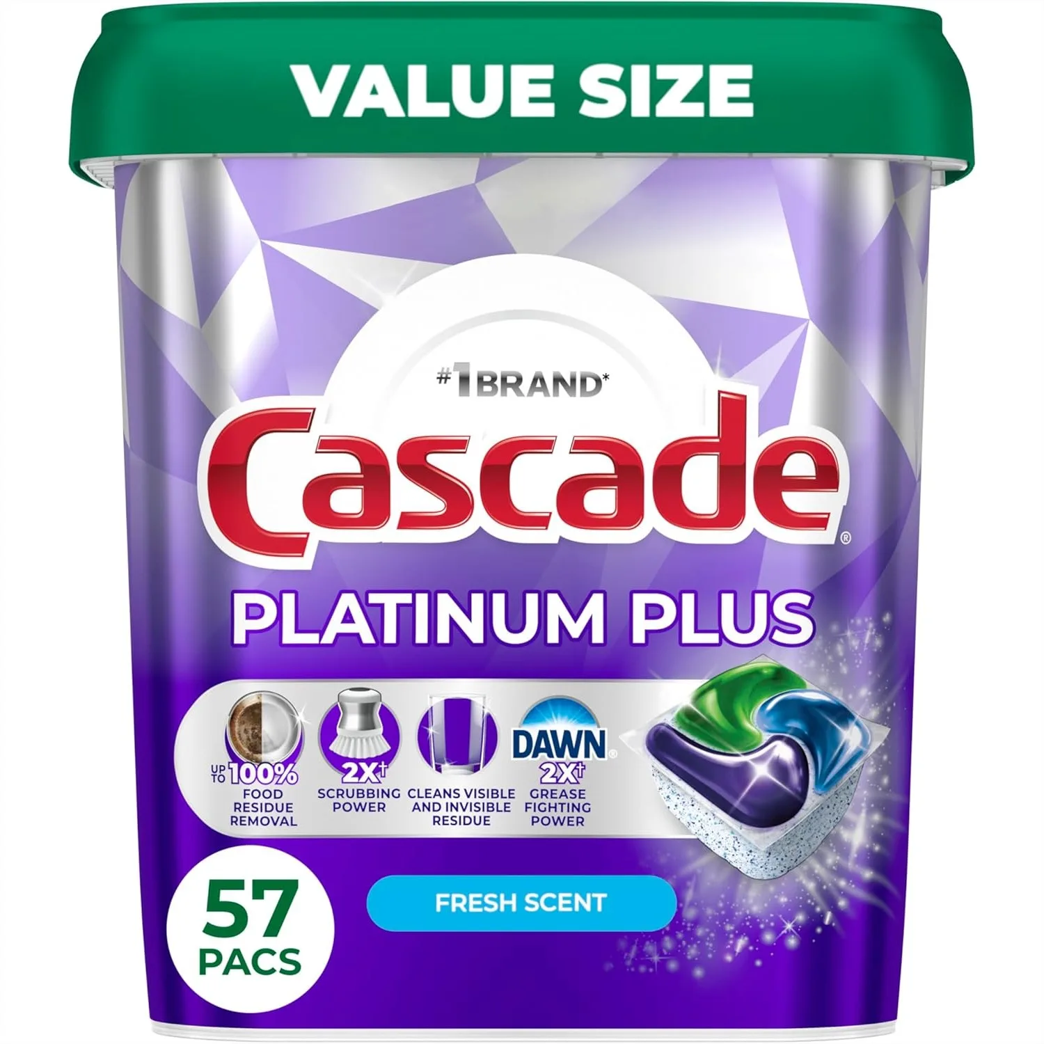 

Dishwasher Detergent Pods for Fresh, Shiny Dishes, 57 Count