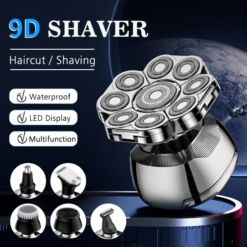 

Head Shaver for Bald Men 9D Waterproof Cordless Wet/Dry & Bald Head Shaver with Rotary Blades - Grooming Kit with Electric Razor