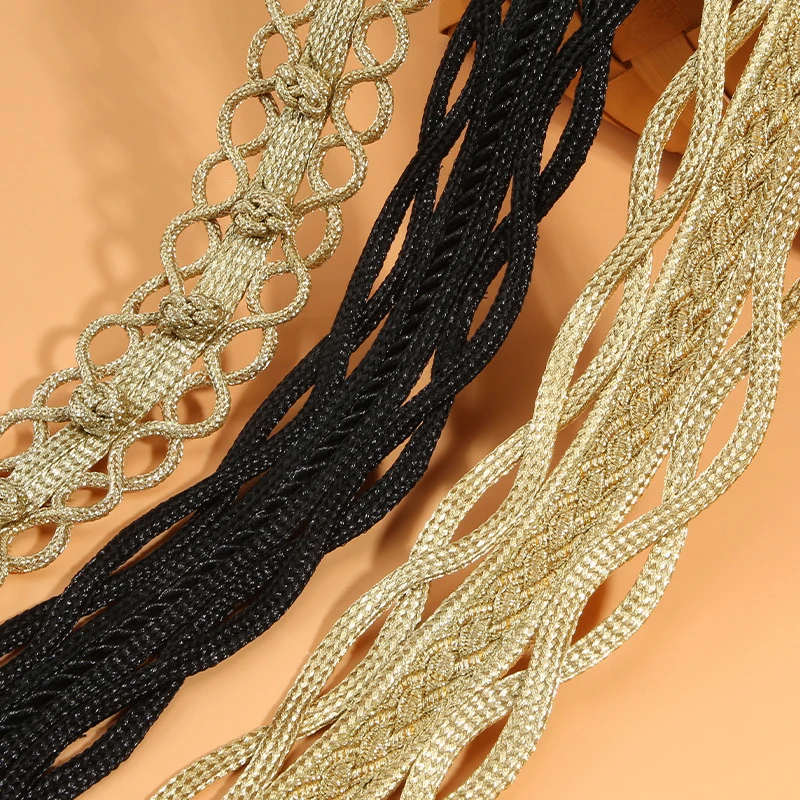1 Yard Vintage Gold Thread Polyester Braided Woven Ribbon Hollow Lace Trim Fabric Edge For Garment DIY Craft Decoration