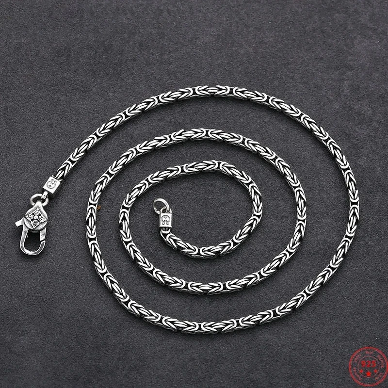 Real 925 Sterling Silver Necklace For Men 2.5mm Square Byzantine Link Chain Handmade Jewelry Choker Neck Necklace Jewellery