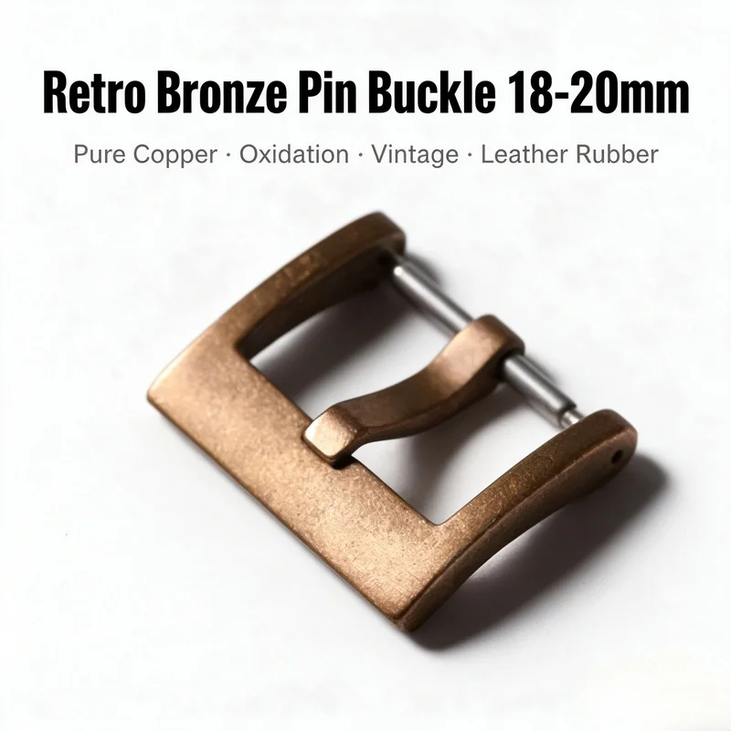 Watch Strap Buckle 18-20mm Retro Bronze Oxidation Pure Copper Pin Clasp for Genuine Leather Rubber Vintage Men Band Replacement