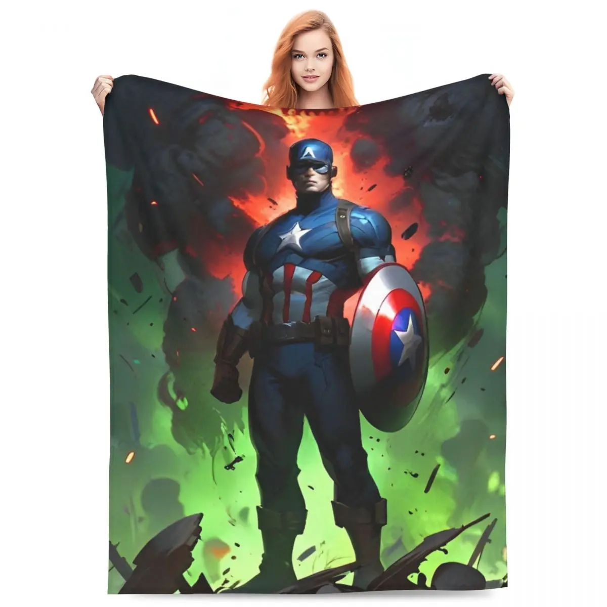 

Marvel Captain America Flannel Blankets Soft Warm Bedding Throws for Bedroom Decorative Fluffy Bedspread Sofa Bed Cover