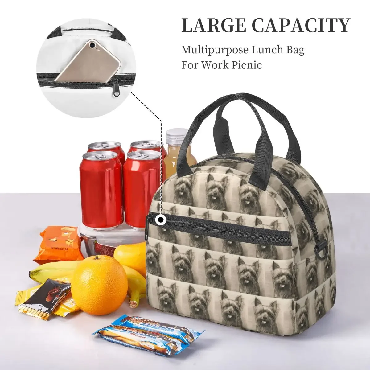 The Adorable Yorkshire Terrier Dog Insulated Lunch Bag for Women Children Leakproof Food Boxes Thermal Lunch Box Tote