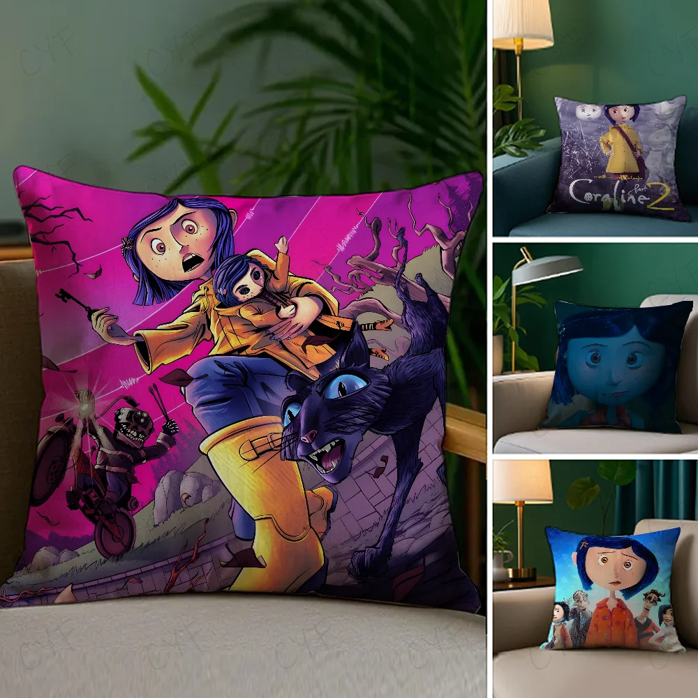

C-Coraline anime Pillow Case Anti-dustmite Pillowcase Invisible zipper silky short plush Sofa cushion cover