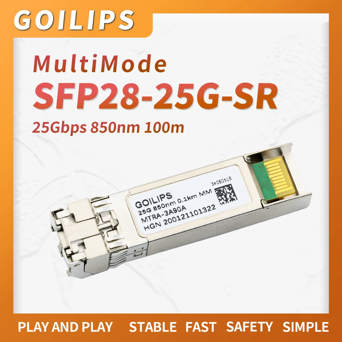 

SFP Module Fiber SFP28-25G-SR 850nm 100m Optical Transceivers MultiMode Duplex LC Conector Compatible with CISCO Ethernet Switch