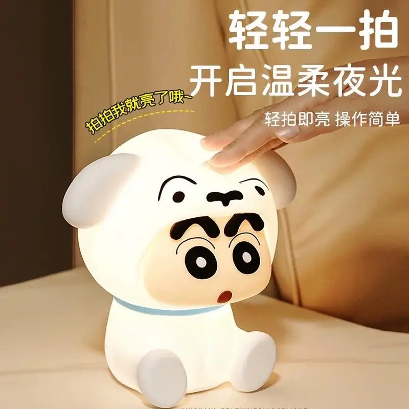 Kawaii Crayon Shin-Chans tapotant petite lampe de nuit lumière douce protection des yeux chambre chevet charge petite nuit ornement cadeaux