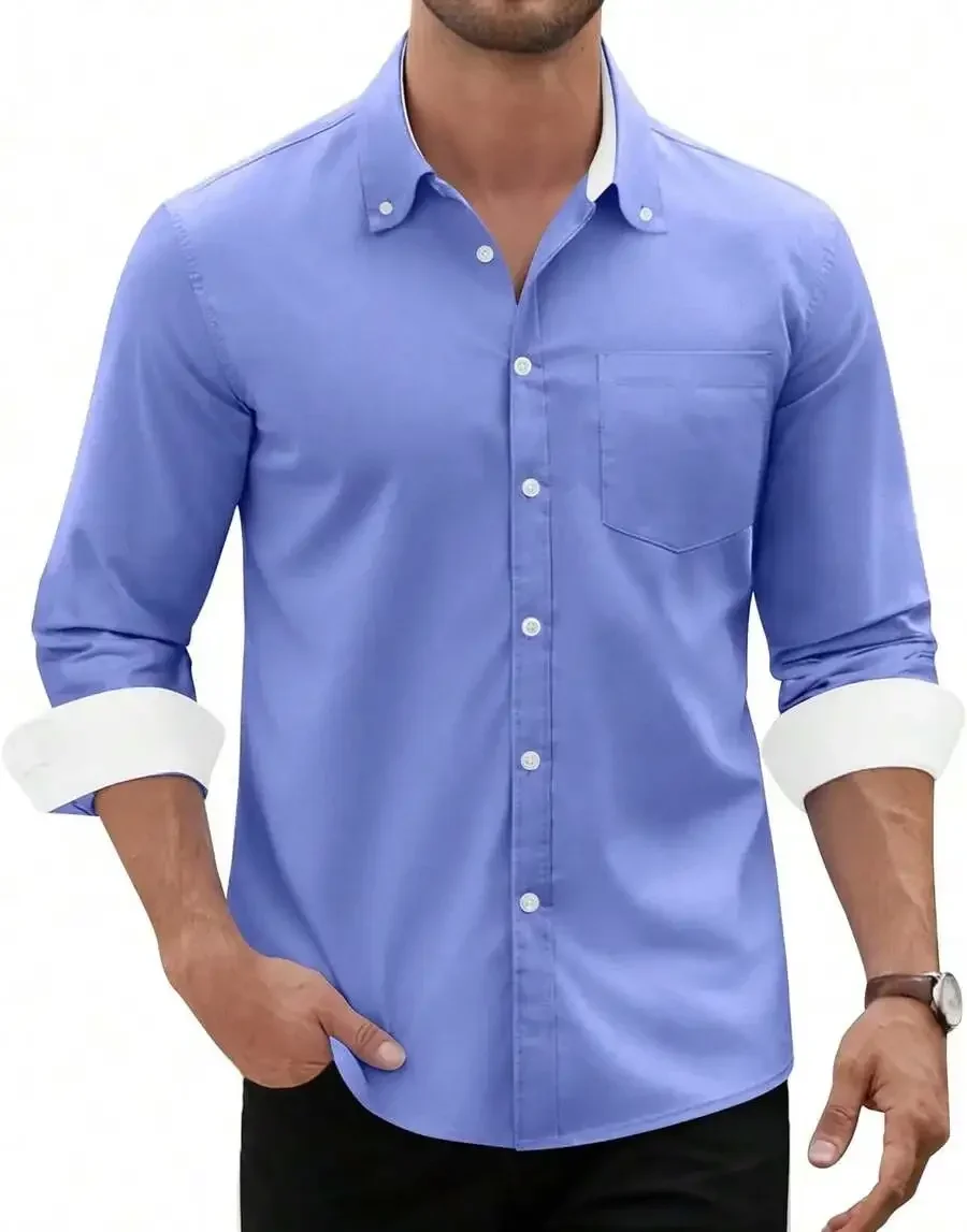

Mens Oxford Shirt Long Sleeve Button Up Casual Stretch Dress Shirt With Pocket