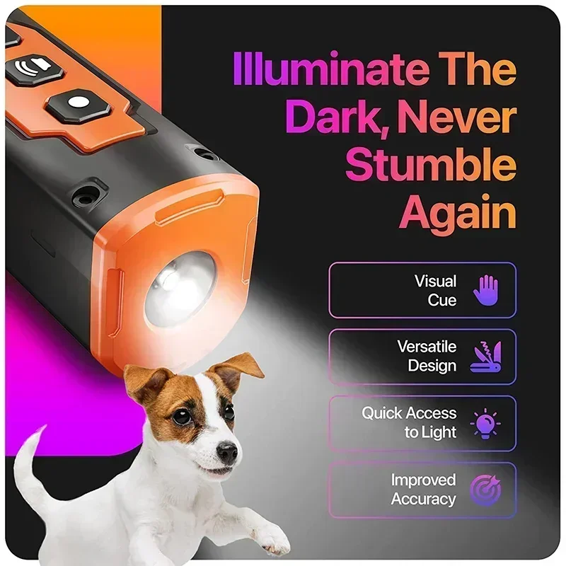 Dog Repeller Ultrasonic Stop Bark Dog Training Device Rechargeable Anti Dog Bark Deterrent Device with LED Flashlight 2000mAh